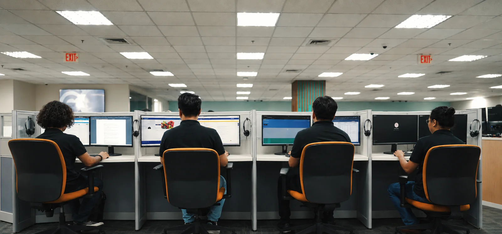 A team using a computer to coordinate healthcare operations across companies