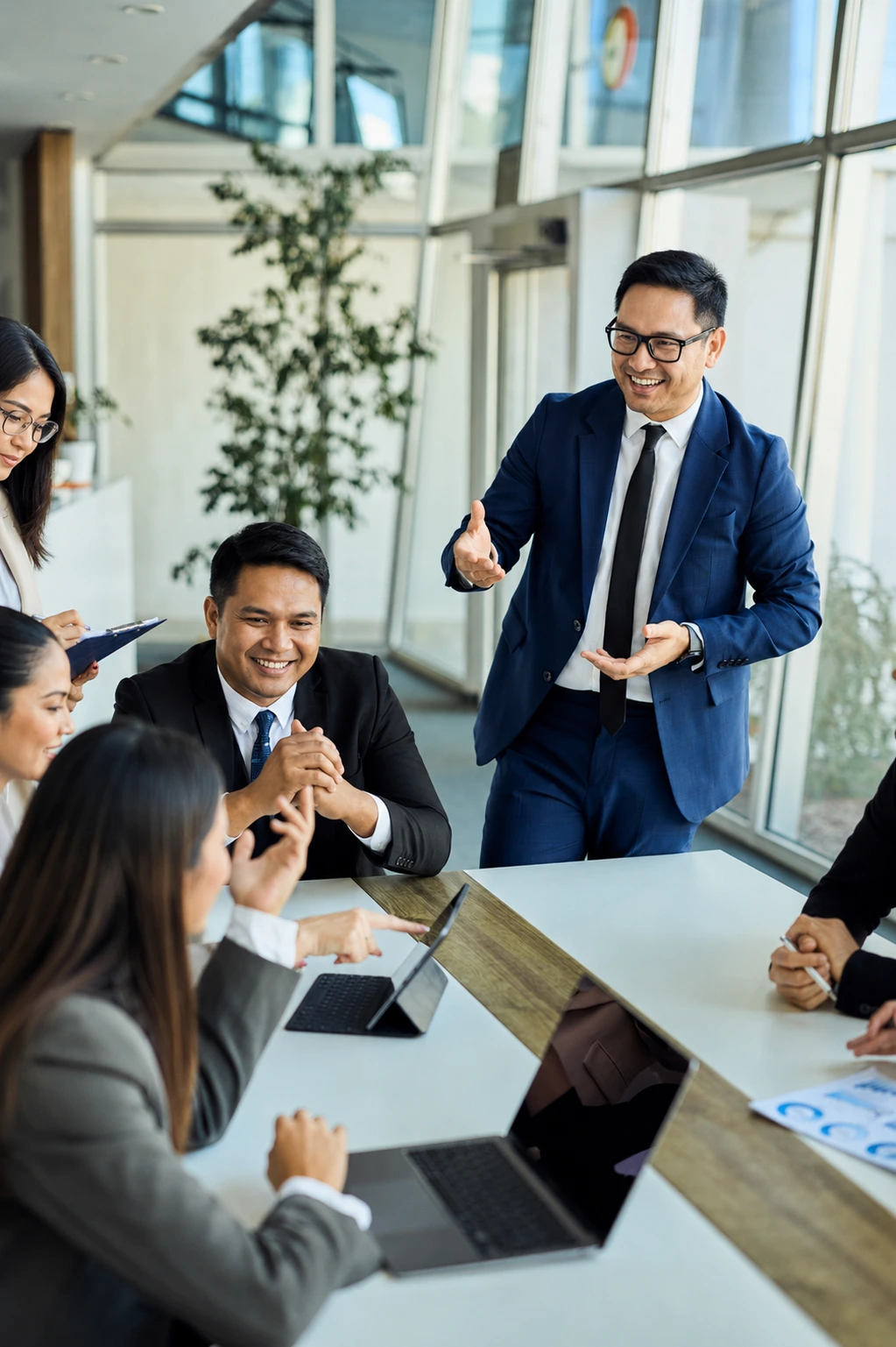 Team members collaborating during a business meeting