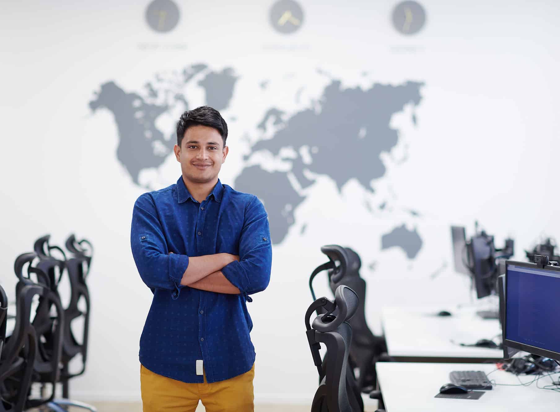 portrait of casual Asian indian business men leader standing confidence at Co-Working space,Small Business Startup Concept