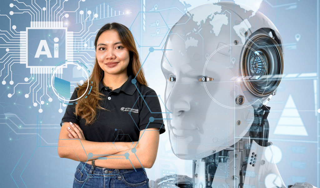 CF Outsourcing Solutions team collaborating in a modern office – professional outsourcing services in the Philippines for U.S. clients in IT, healthcare, and customer support. We are the top outsourcing company in the Philippines.